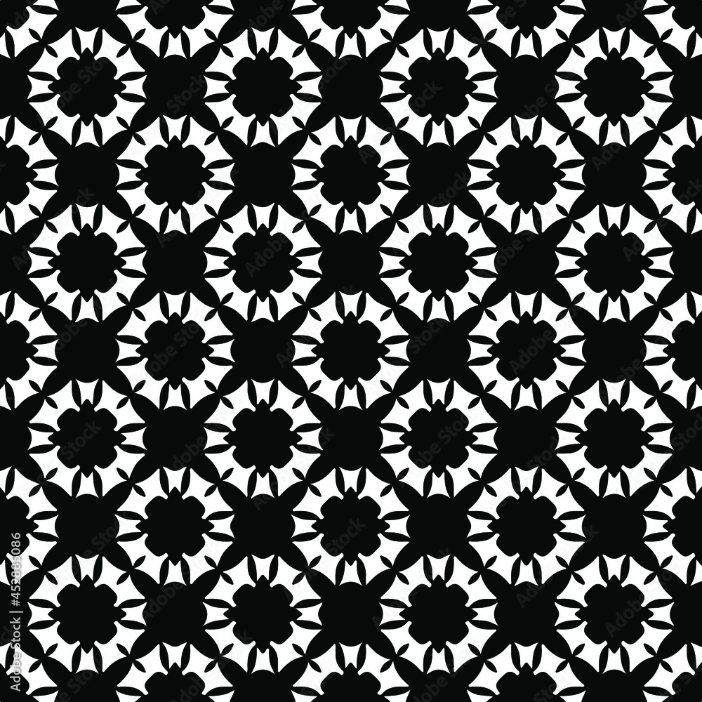 Flower geometric pattern. Seamless vector background. White and black ornament. Ornament for fabric, wallpaper, packaging. 

Decorative print
