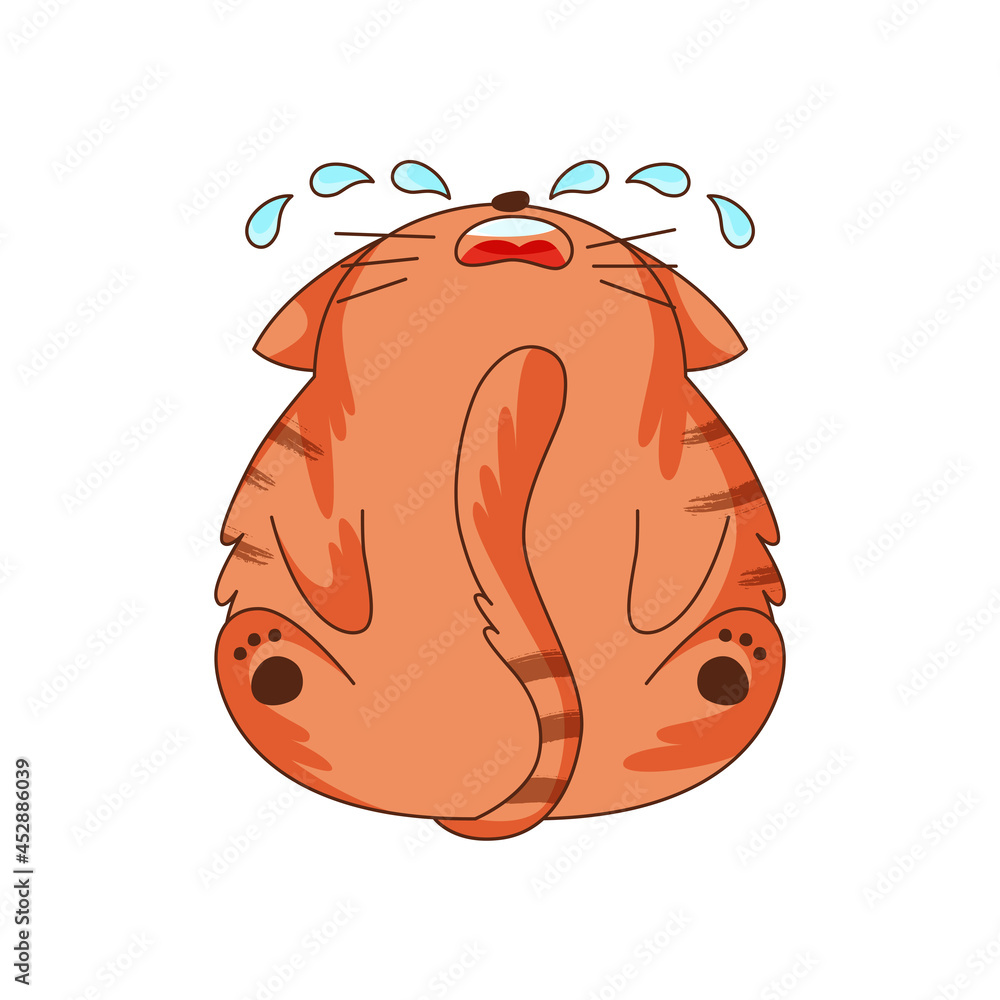 Cute Ginger Cat Character with Striped Tail Sitting on the Floor and