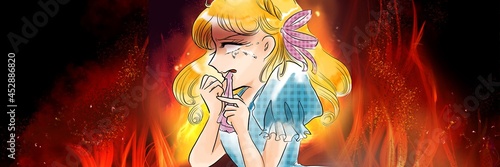 70年代少女漫画嫉妬の炎とハンカチを噛み締めて悔しがる金髪のお嬢様 photo