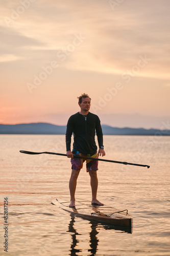 Peasful view for sunset paddling board