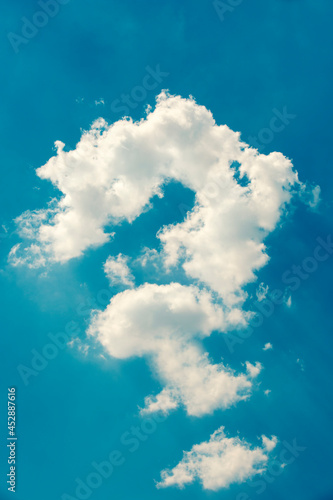 white cloud in blue sky with question symbol shape. virtual store concept