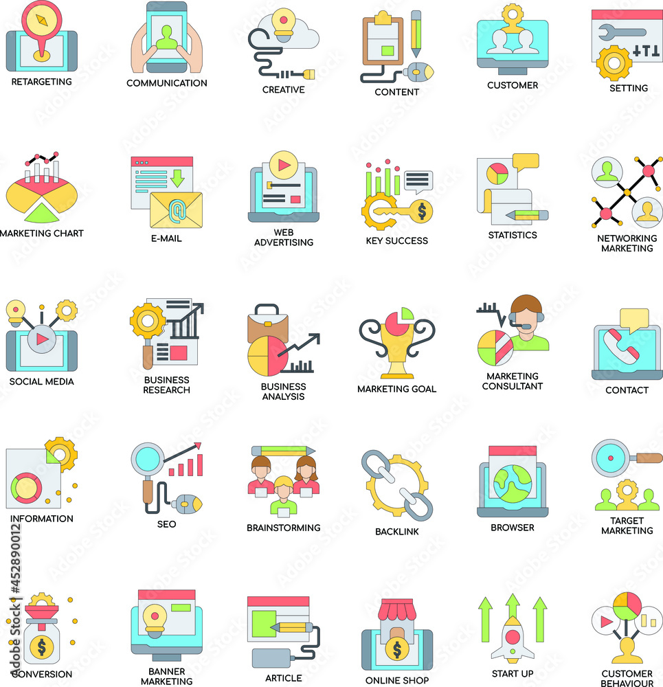 Digital Marketing colour flat icon collection set Digital Marketing colour flat icon collection set