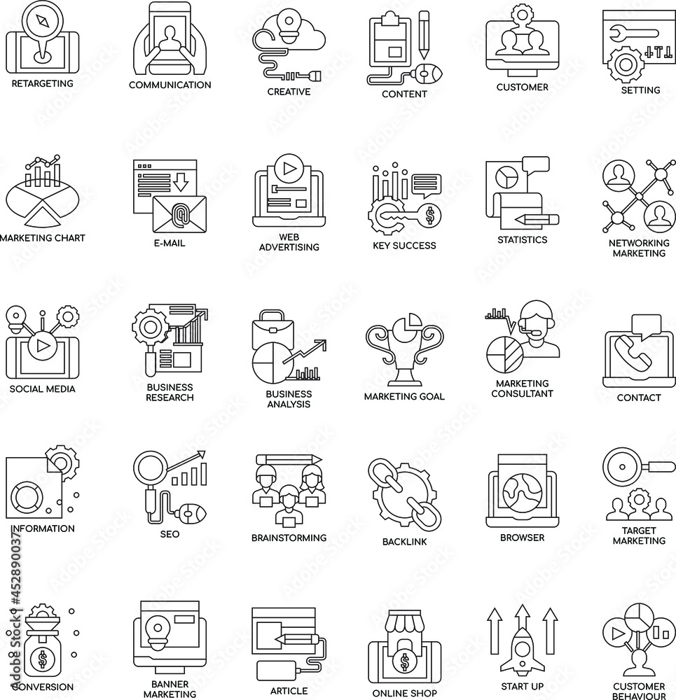 Outline Digital Marketing flat icon collection set