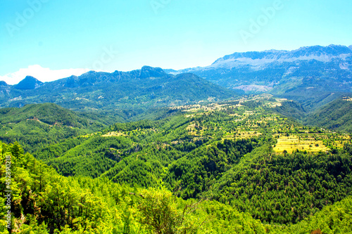 Turkey mountain and forest landscape. Sunny summer day