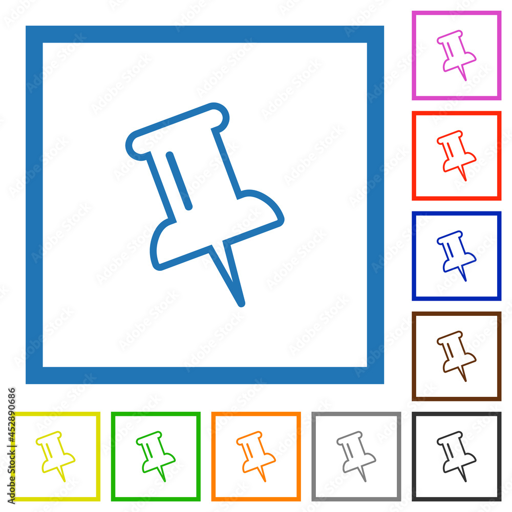 Push pin outline flat framed icons Push pin outline flat framed icons
