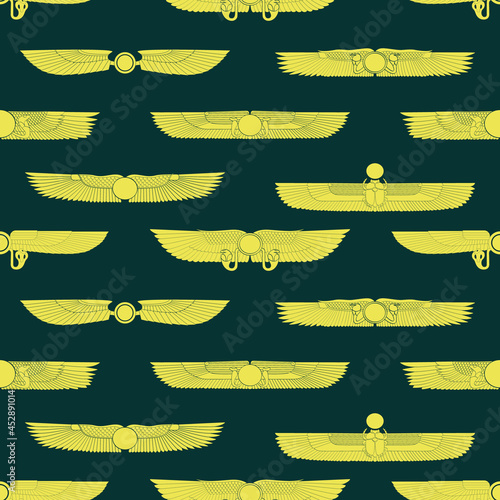 Seamless pattern with ancient egyptian symbol Winged sun for your project