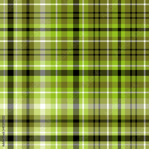 Seamless pattern in fresh green, black and white colors for plaid, fabric, textile, clothes, tablecloth and other things. Vector image.