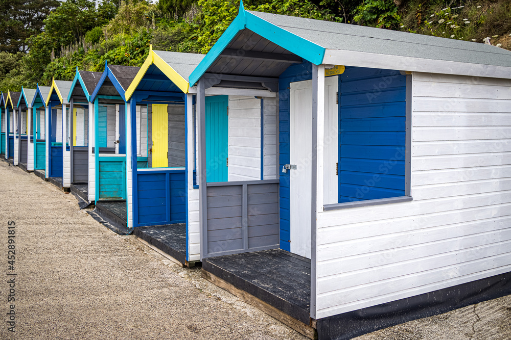 Beach huts on Falmouth beach, Cornwall, England Beach huts on Falmouth beach, Cornwall, England