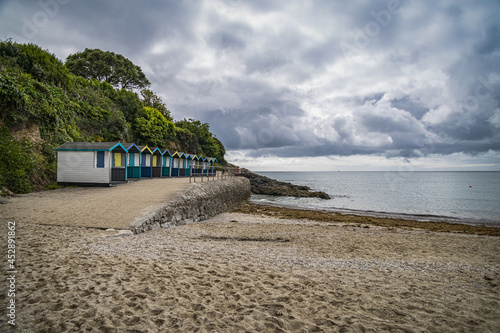 Beach huts on Falmouth beach, Cornwall, England photo