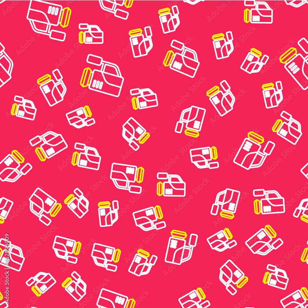 Line Cinema camera icon isolated seamless pattern on red background. Video camera. Movie sign. Film projector. Vector Line Cinema camera icon isolated seamless pattern on red background. Video camera. Movie sign. Film projector. Vector