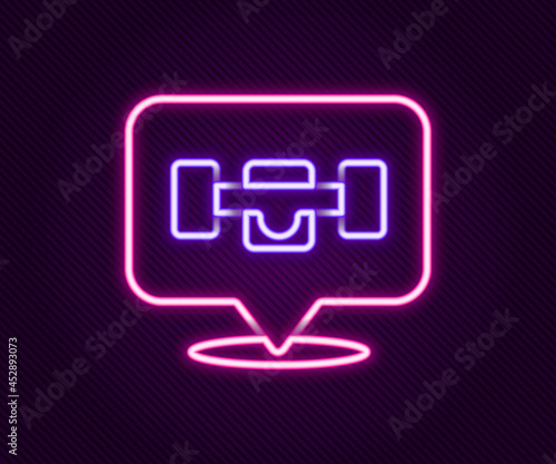 Glowing neon line Skateboard wheel icon isolated on black background. Skateboard suspension. Skate wheel. Colorful outline concept. Vector
