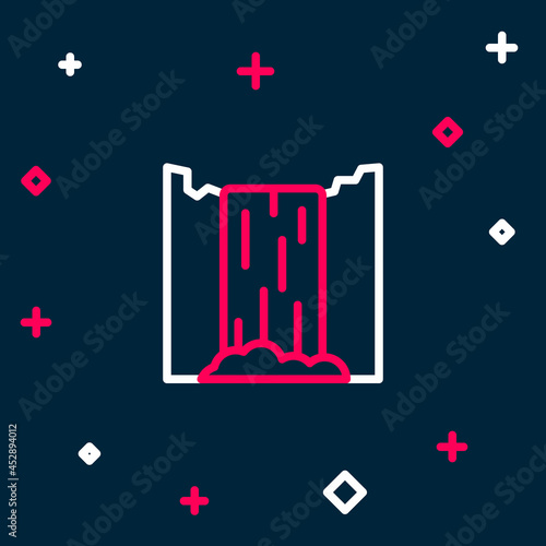 Line Waterfall icon isolated on blue background. Colorful outline concept. Vector