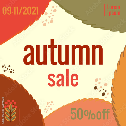 Promotional banner seasonal sale. Decorative illustration of fallen autumn leaves. Vector illustration for poster design.