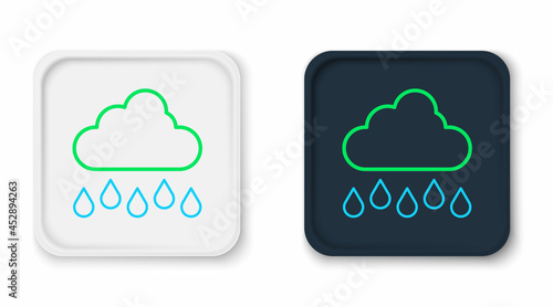 Line Cloud with rain icon isolated on white background. Rain cloud precipitation with rain drops. Colorful outline concept. Vector