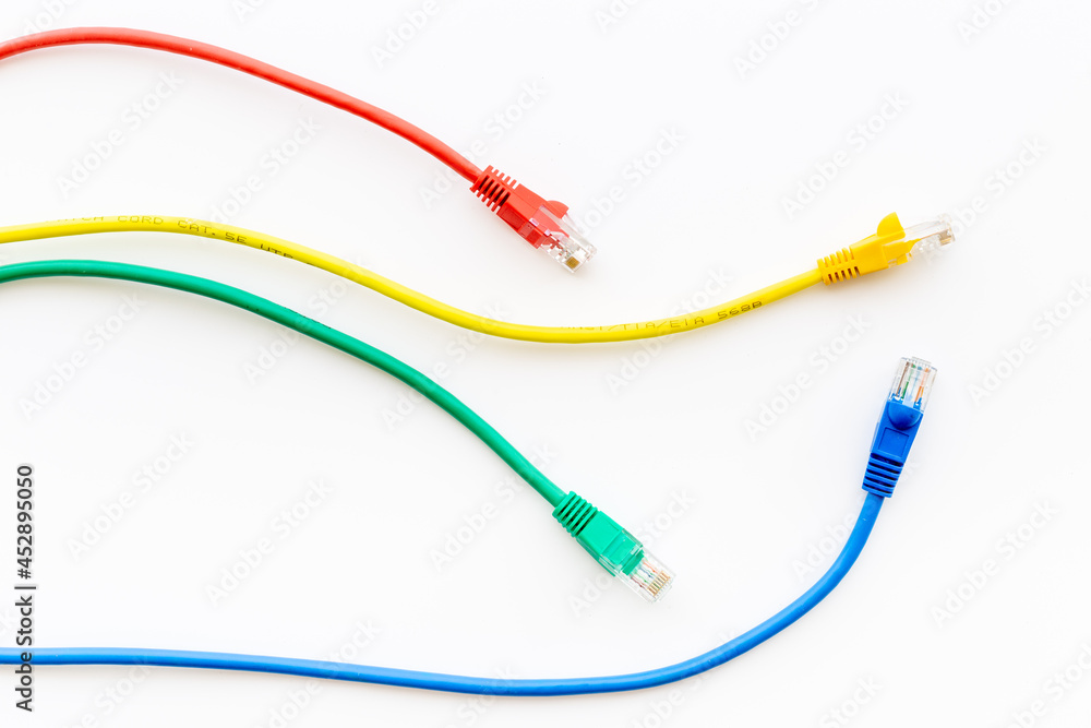 Multicolored computer cables and internet wires Multicolored computer cables and internet wires