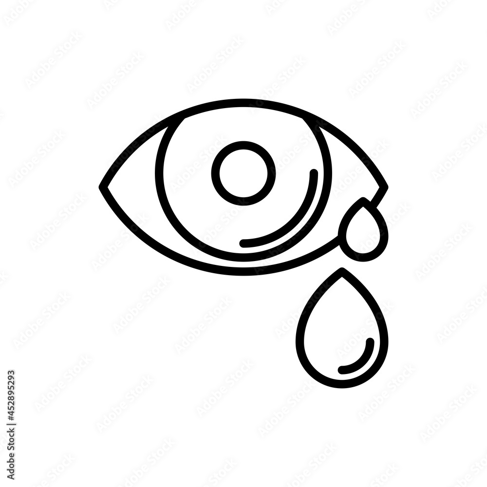 Streaming eye thin line icon. Allergy symptom, conjunctivitis. Modern vector iilustration Streaming eye thin line icon. Allergy symptom, conjunctivitis. Modern vector iilustration