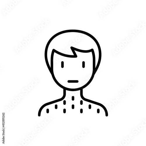 Man with rash thin line icon. Allergy symptom, dermatitis, itching. Modern vector illustration.