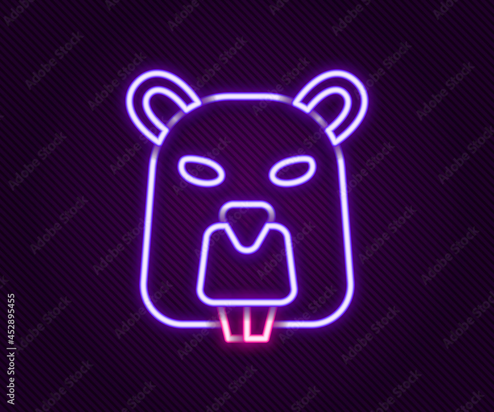 Glowing neon line Beaver animal icon isolated on black background. Colorful outline concept. Vector Glowing neon line Beaver animal icon isolated on black background. Colorful outline concept. Vector