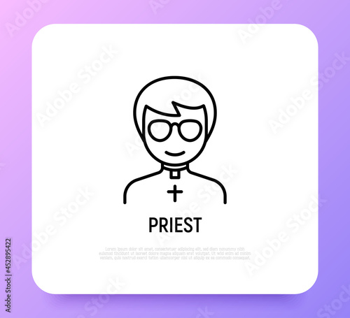 Cartoon priest thin line icon. Modern vector illustration for avatar.