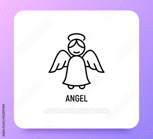 Angel with wings thin line icon. Religion, christianity. Modern vector illustration.