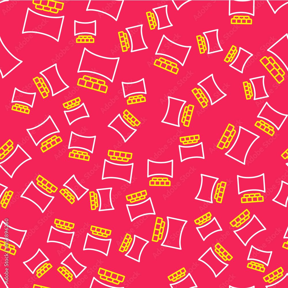Line Cinema auditorium with screen icon isolated seamless pattern on red background. Vector Line Cinema auditorium with screen icon isolated seamless pattern on red background. Vector