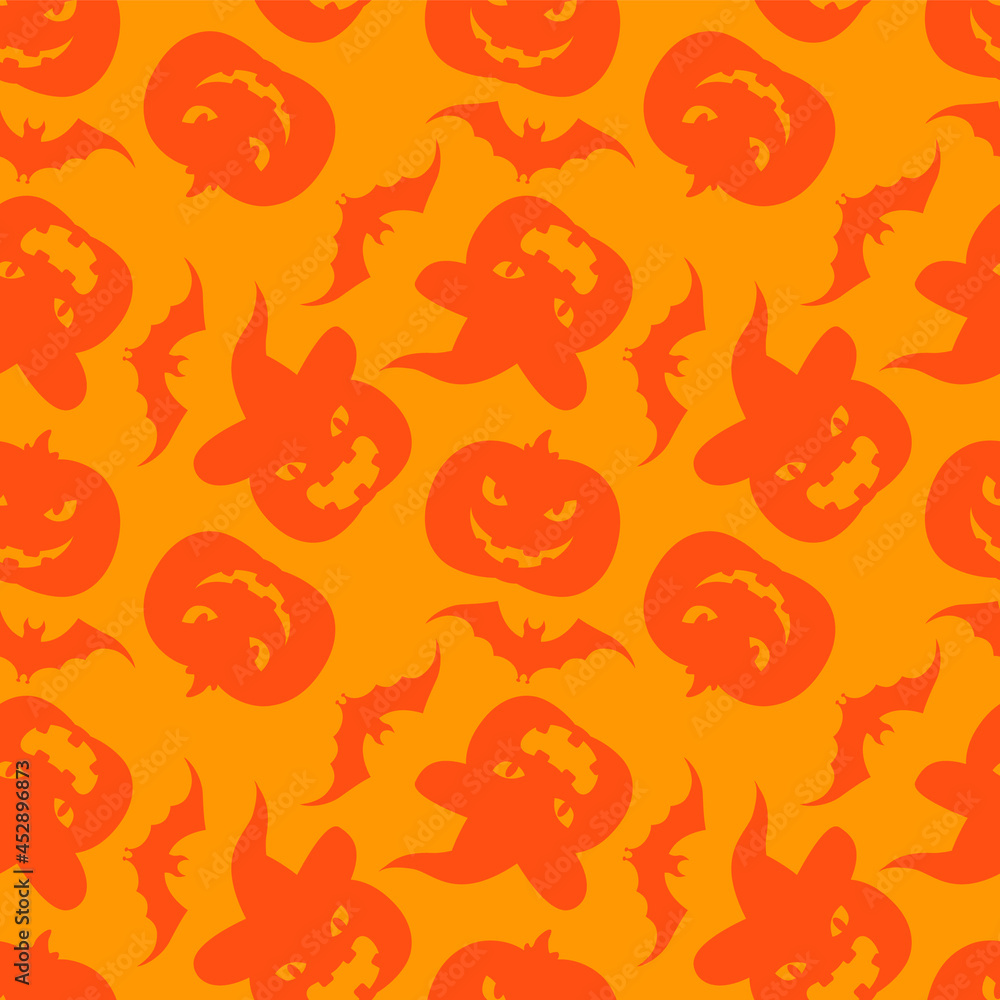 Seamless pattern Halloween background with pumpkins and bats