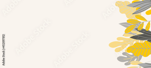 Floral web banner with drawn color exotic leaves. Nature concept design. Modern floral compositions with summer branches. Vector illustration on the theme of ecology, natura, environment