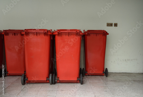 Red garbage bins for infectious waste