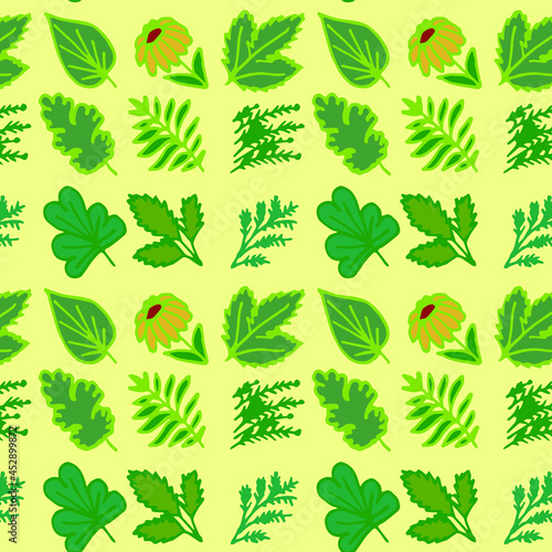 Vector pattern from leaves and flowers. For printing on fabric.