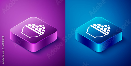 Isometric Caviar icon isolated on blue and purple background. Square button. Vector