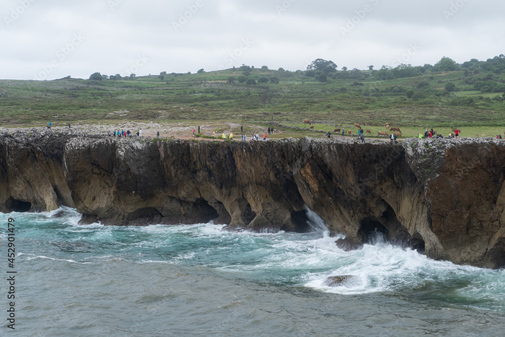 waves on the cliffs of Bufones de Pria, in Asturias waves on the cliffs of Bufones de Pria, in Asturias