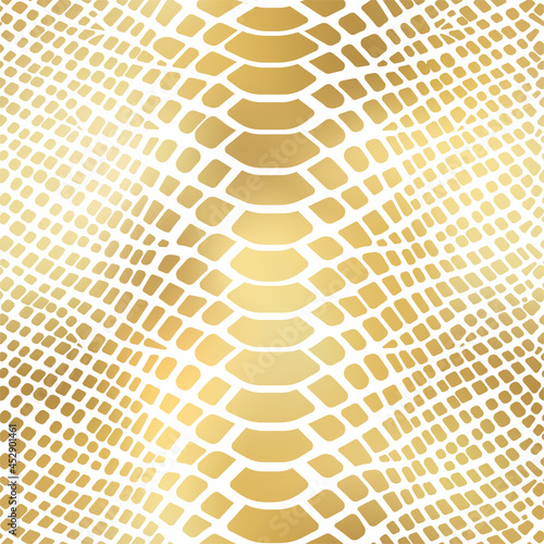 Trendy snake skin gold vector seamless pattern. Metallic wild animal reptile skin, shiny foil golden gradient repeat texture on white background for fashion print, wrapping paper, wallpaper