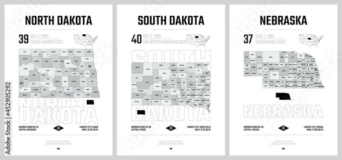 Foto Highly detailed vector silhouettes of US state maps, Division United States into
