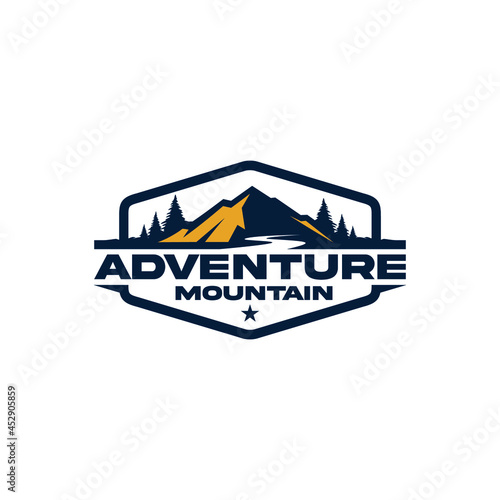 Mountain outdoor adventure badge logo template vector. Outdoor logo concept