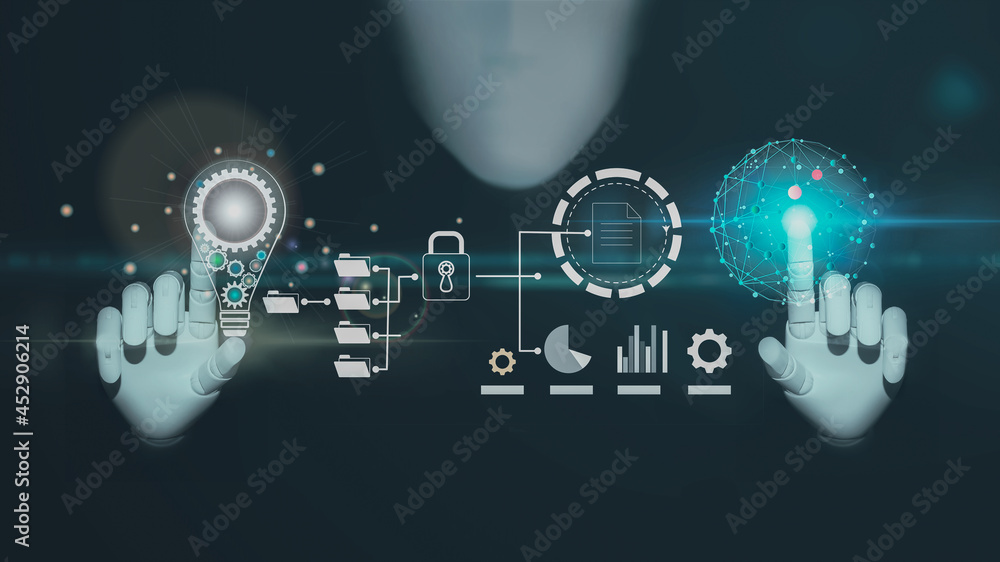 artificial intelligence and machine learning process, White Robot ...