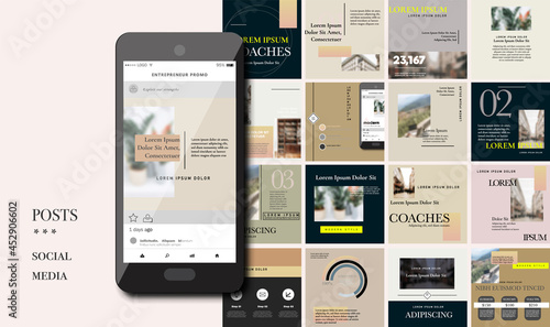 Social media pack Posts for internet content, site for Bloggers, Fashion, ad, Lifestyle brands, Creative businesses blog. Set of square Presentation templates. Uniq