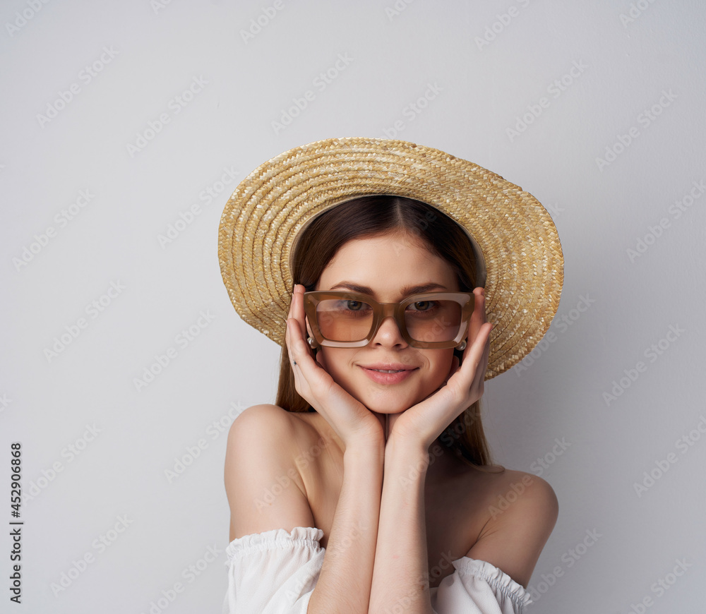beautiful woman fashion glasses makeup light background beautiful woman fashion glasses makeup light background