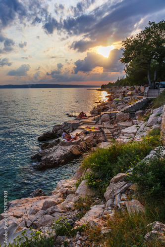 Fototapeta Naklejka Na Ścianę i Meble -  Sunset on the beach in Novi Vinodolski Croatia
