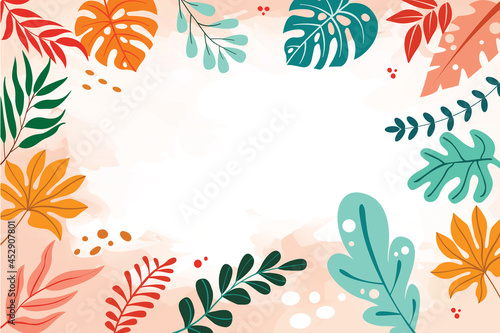 Color splash abstract background for design. Design banner frame. Colorful background with tropical plants. Place for your text. © donnaya92
