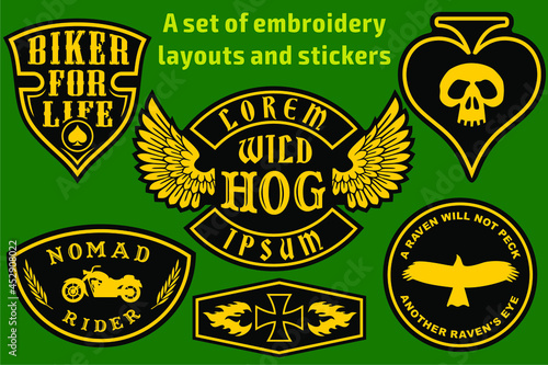 Set of embroidery layouts and stickers