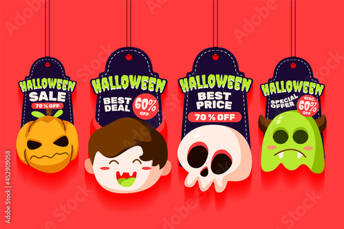 Hand drawn Flat halloween label collection