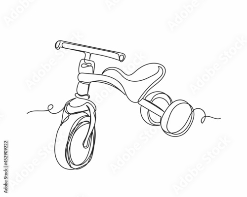 Continuous one line drawing of people hand baby bike icon in silhouette on a white background. Linear stylized.