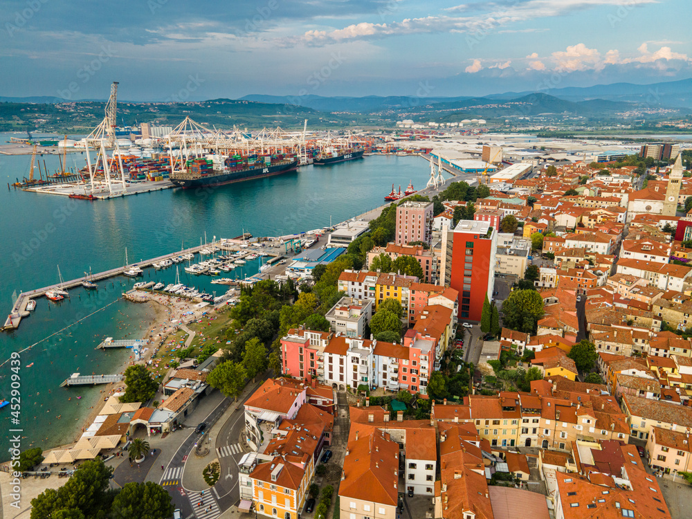 Naklejka premium Koper or Capodistria Coastal City and Port on Adriatic Coast in Slovenia