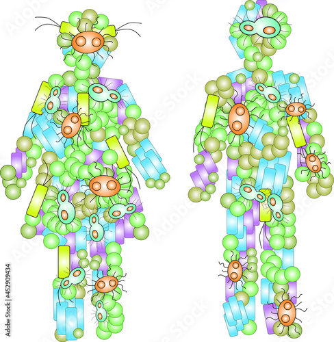 Two human figures shaped out of microorganisms