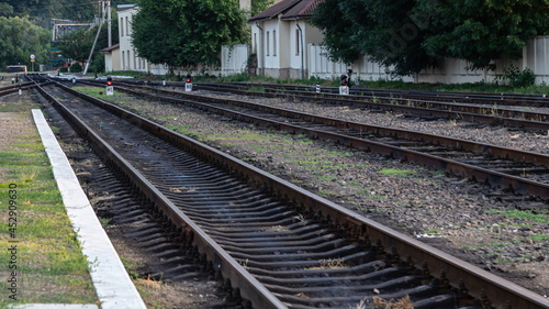 Railway tracks in front of the train station