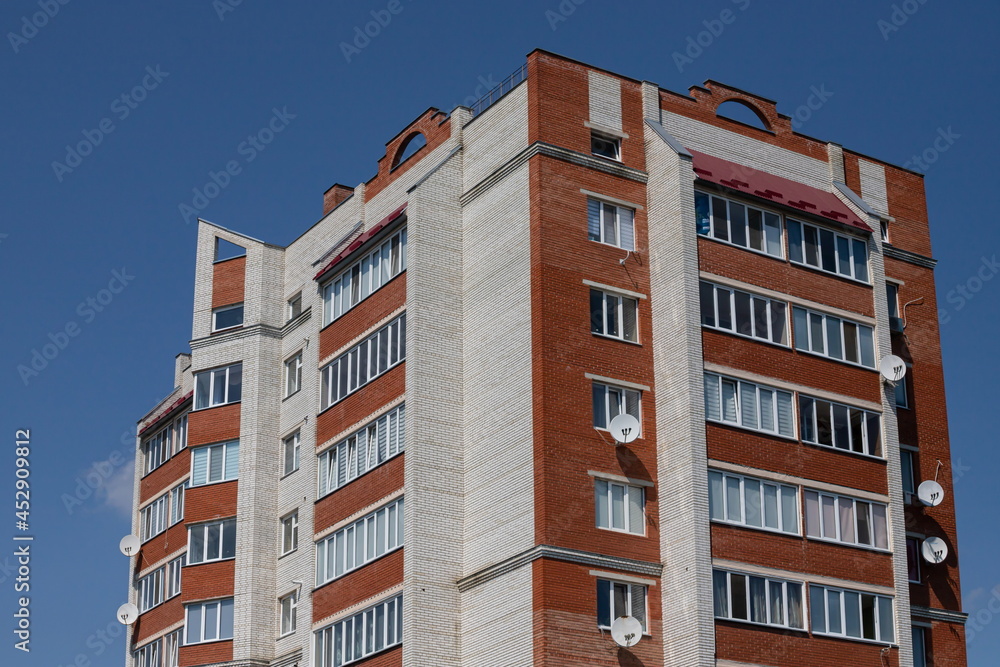 many storey residential buildings. apartments are ready for sale. geometry of architecture