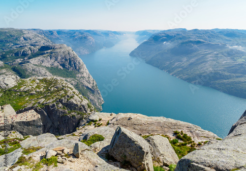 Preikestolen, the famous pulpit rock from above, Norway
