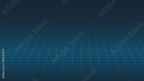 Grid on dark background. 3d wireframe landscape. Perspective. Futuristic and abstract background.