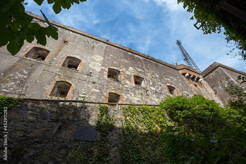 View of Forte Sperone (Sperone Fort) , one of the most important and better preserved structures of the fortifications of Genoa, Italy.