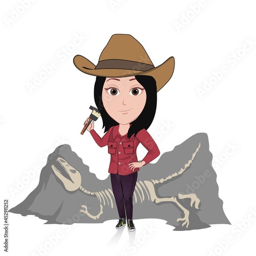 Cartoon carricature of a woman who works as an archaeologist